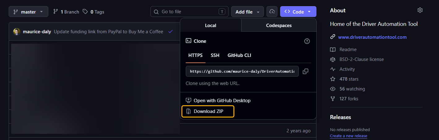 GitHub repository — Download ZIP option
