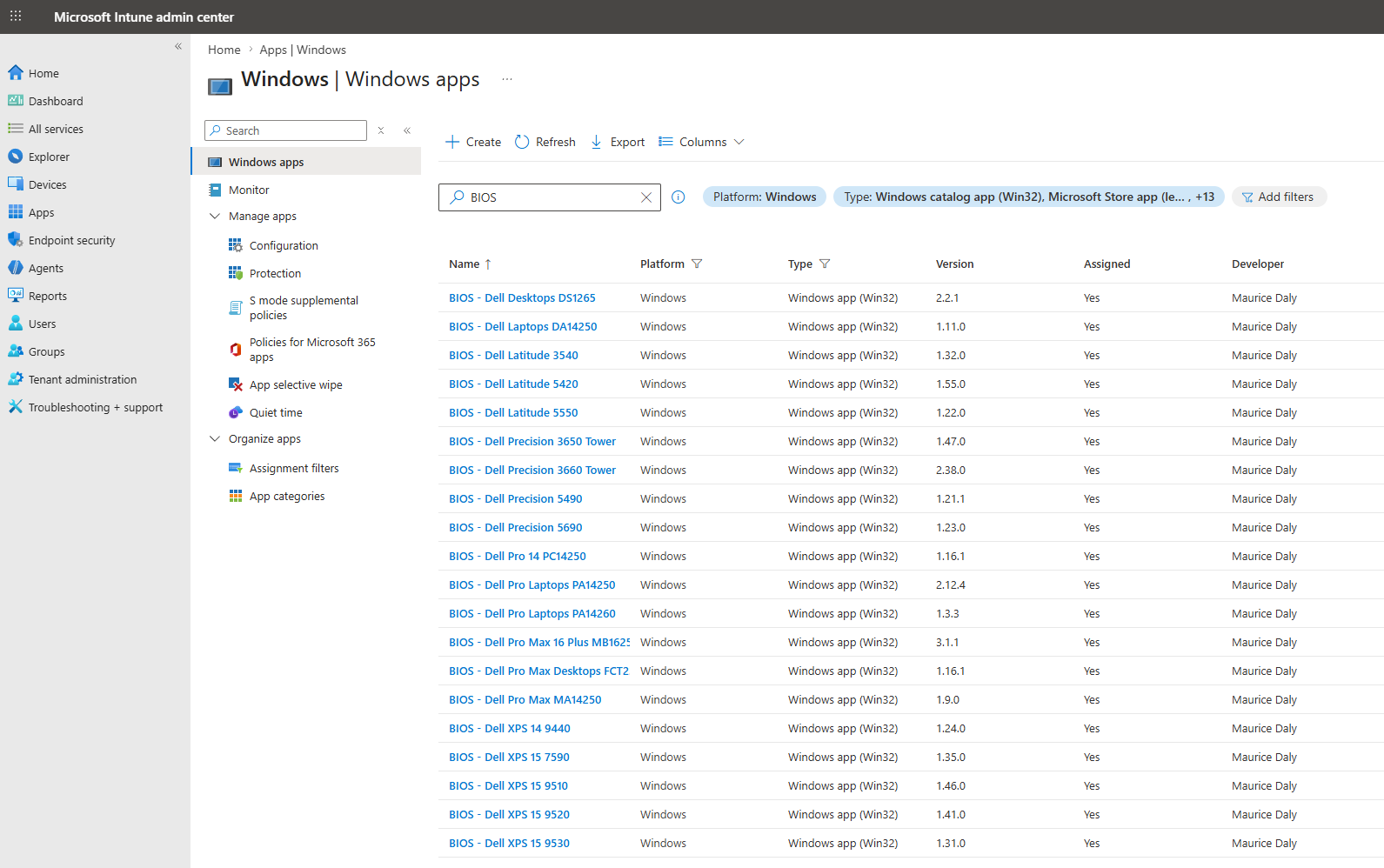 Driver packages published as Win32 apps in the Microsoft Intune admin center