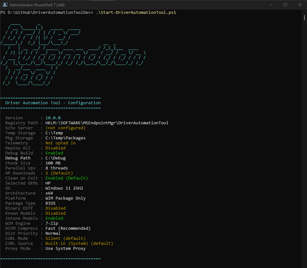 Driver Automation Tool — Launching from PowerShell