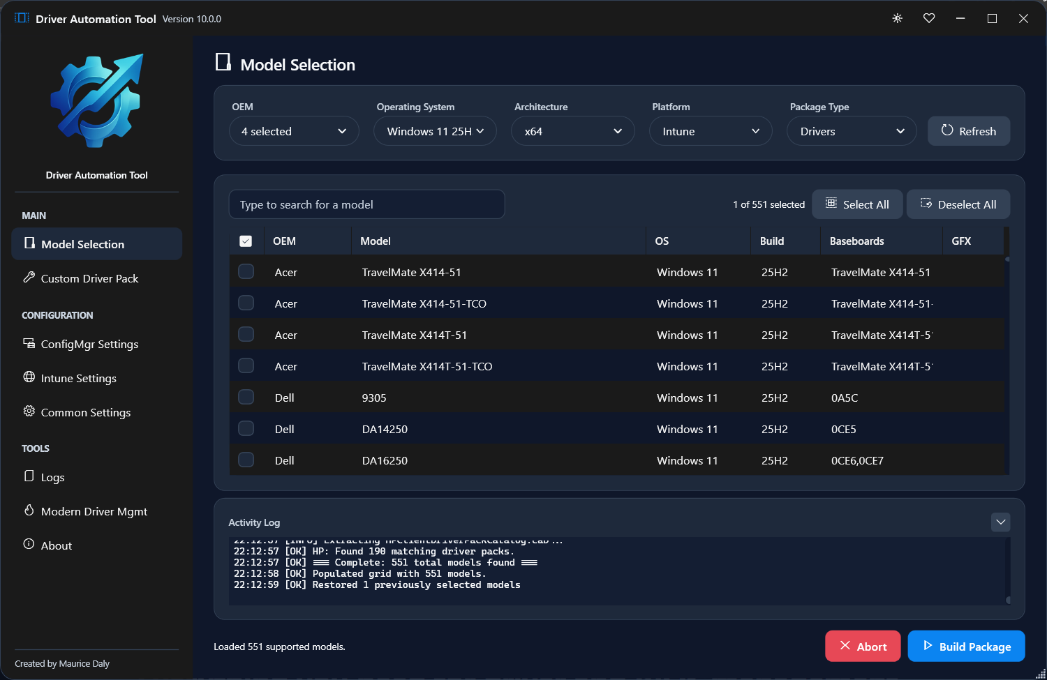 Driver Automation Tool packaging OEM driver and BIOS updates for Microsoft Configuration Manager and Intune