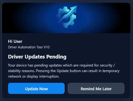 Driver Updates Pending — toast notification