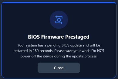 BIOS Firmware Prestaged — toast notification
