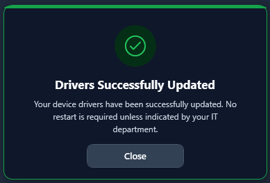 Drivers Successfully Updated — toast notification